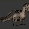 Realistic 3D Dragon Model With Brown Scales And Winged Body Standing On Gray Background