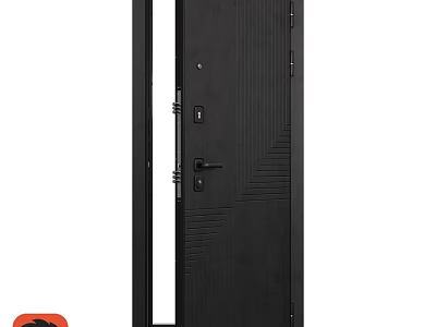Contemporary Black Swing Door Featuring Textured Panel And Security Lock 3d model
