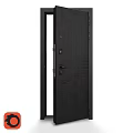 Contemporary Black Swing Door Featuring Textured Panel And Security Lock