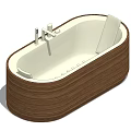 Wooden Frame White Interior Bathtub With Faucet Backrest And Massage Jets