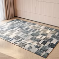 Modern Style Square Area Rug With Blue White Gray Geometric Pattern On Wooden Floor
