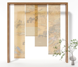 New Chinese-style roller shutter pull curtain door curtain 3d model