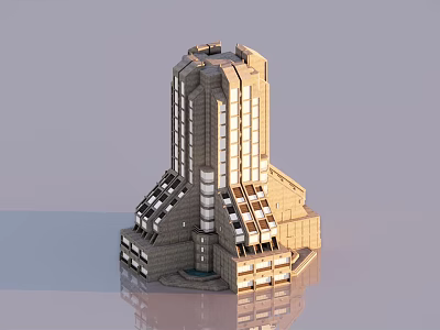 Modern Tower Building Design With Geometric Facade Multiple Windows And Base Structure 3d model