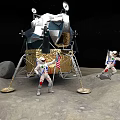 Astronauts With American Flag Near Lunar Module On Lunar Surface With Earth View