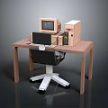 Vintage Office Desk With Computer Monitor Tower Keyboard And Rolling Chair