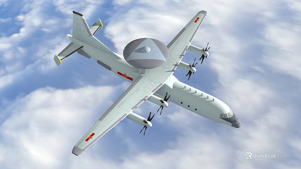 Fighter Jet Flying With Radar Dome And Propellers 3d model 