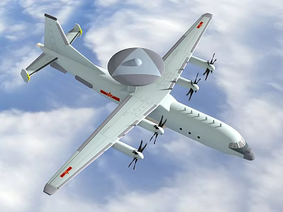 Fighter Jet Flying With Radar Dome And Propellers 3d model