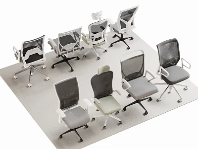 Multiple Style Office Chairs In Gray White With Mesh Back Design For Office 3d model
