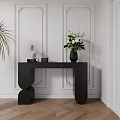Elegant Black Console Table With Unique Legs Sculpture Green Plant And Wall Panel Design 3d model