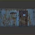 Old Rusty Blue Metal Door With Brown Wooden Door On Concrete Slab