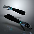Black Bionic Arms For Human With Blue Light Accents And Reflective Background Design 3d model
