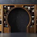 Chinese Traditional Wooden Antique Shelf With Arch Design Decorative Vases Tea Sets And Collectibles