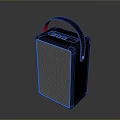 Portable Black Computer Speaker With Red Handle Mesh Panel And Top Control Buttons 3d model