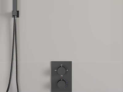 Black Modern Shower System With Control Panel Dual Knobs And Flexible Hose 3d model