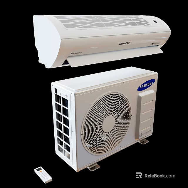 Samsung Air Conditioner Indoor And Outdoor Units In White Design 3d model 
