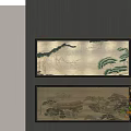 Traditional Chinese Landscape Paintings Hanging On Wall With Mountain Pine And Pavilion