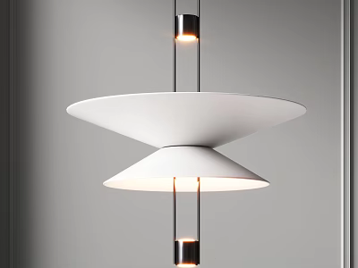 Modern Design Double Disc Shaped White Chandelier With Black Metal Rods And Warm Light 3d model