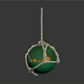 Green Spherical Decorative Object With White Rope Net And Yellow Accents 3d model