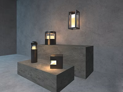 Modern Outdoor Lights Featuring Pillar Square Wall Mounted With Warm Glow And Grey Platform Design 3d model