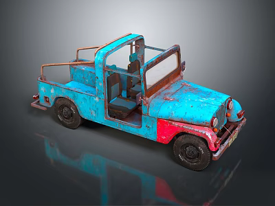 Vintage Blue And Red Truck With Open Cab Rustic Weathered Classic Design 3d model