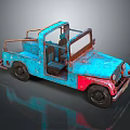 Vintage Blue And Red Truck With Open Cab Rustic Weathered Classic Design