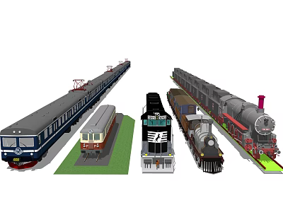 Different Types Of Trains Displayed Together 3d model