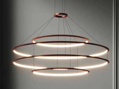 Modern Illuminated Chandelier Featuring Multiple Circular Rings And Warm Glow 3d model