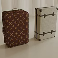 Stylish Brown Monogram Print Suitcase And Light Colored Suitcase With Black Leather Straps 3d model