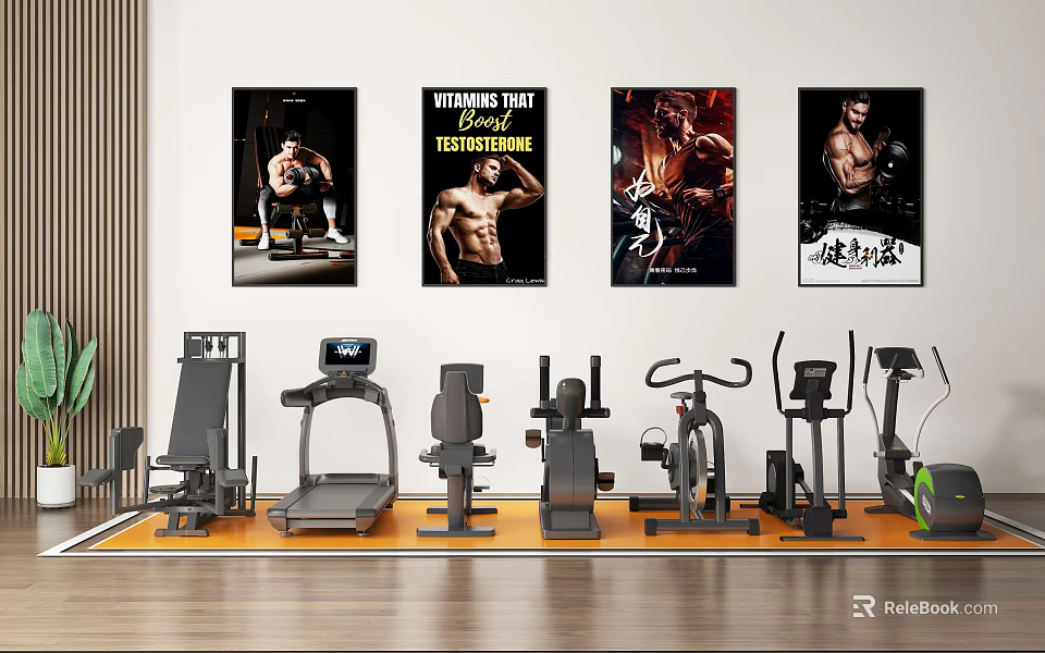 Interior Of A Gym With Fitness Equipment And Motivational Posters 3d model 