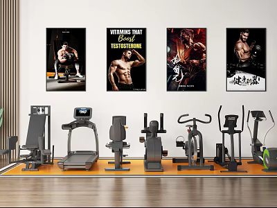 Interior Of A Gym With Fitness Equipment And Motivational Posters 3d model