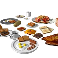 Fresh Assorted Breakfast Foods Including Toast Eggs Bread Coffee Pastries And Cookies