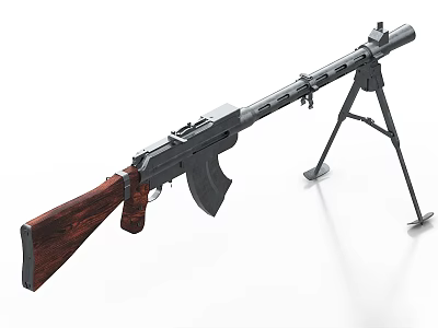 Military Machine Gun With Tripod Wooden Stock And Metal Structure 3d model