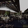 Elegant Restaurant Interior With Ornate Ceiling Wooden Tables And Floral Carpet