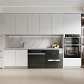 Modern Kitchen Interior With White Cabinets Marble Countertop And Black Appliances