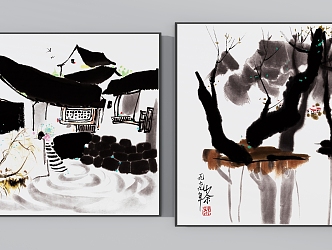 New Chinese Hanging Painting Wu Guanzhong Chun Yan Liu Tang Chun Shui Zen 3d model