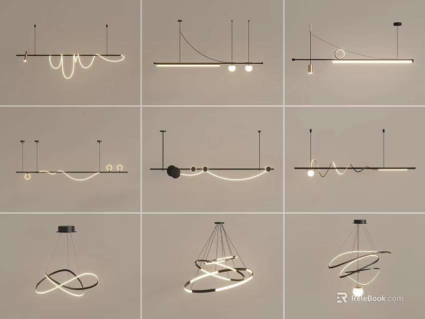 Modern Pendant Lights With Various Creative Shapes For Interior Lighting Decor 3d model