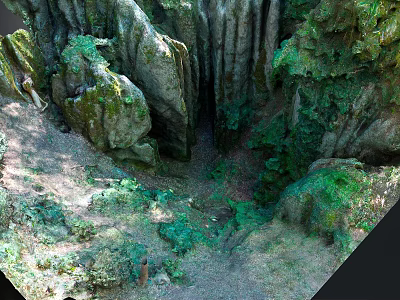 Cartoon Scenic Canyon With Rocky Cliffs Lush Green Foliage And Narrow Path 3d model