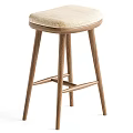 Modern Wooden Bar Stool with Upholstered Beige Seat and Cross Support Legs Design