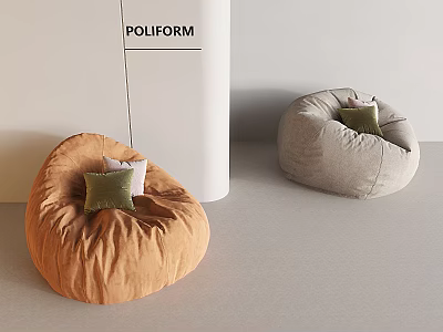 Orange And Gray Bean Bag Chairs With Soft Pillows Modern Indoor Living Furniture 3d model