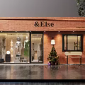 Stylish Red Brick Clothing Store With Exquisite Mannequin Window Display And Comfortable Outdoor Bench