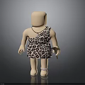Cartoon Caveman Character in Leopard Print Outfit with Necklace holding Stone Tool on Dark Background