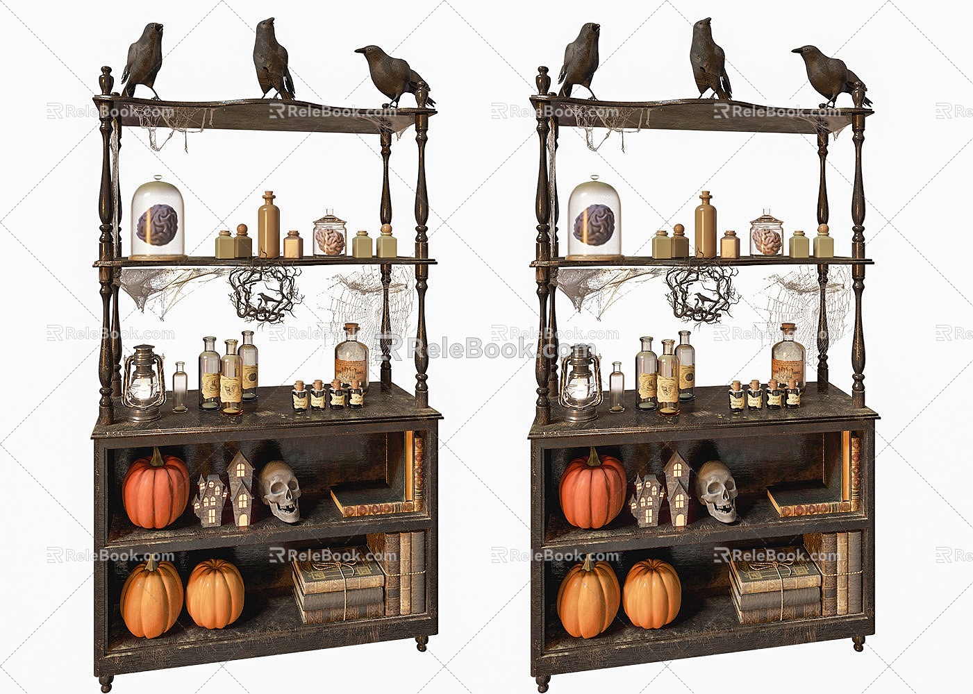 Modern Halloween Decoration Cabinet Ornaments Halloween Ornaments Pumpkin Lantern Halloween Decoration Cabinet Creative Ghost Festival Ornaments Brain Flower Pigeon Spider Web Pumpkin 3d model