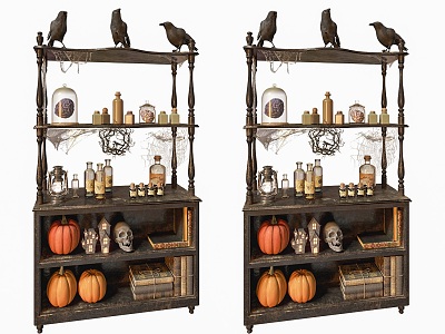 Modern Halloween Decoration Cabinet Ornaments Halloween Ornaments Pumpkin Lantern Halloween Decoration Cabinet Creative Ghost Festival Ornaments Brain Flower Pigeon Spider Web Pumpkin 3d model