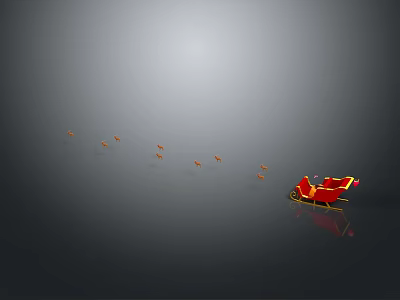 Red Sleigh With Reindeer In A Line On Gray Background Scene 3d model
