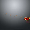 Red Sleigh With Reindeer In A Line On Gray Background Scene