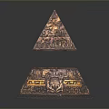 Pyramid Shaped Decorative Storage Box With Intricate Gold Brown Patterns