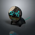 Modern Digital Clock with Round Screen Digital Time Display and Temperature Readout on Black Stand