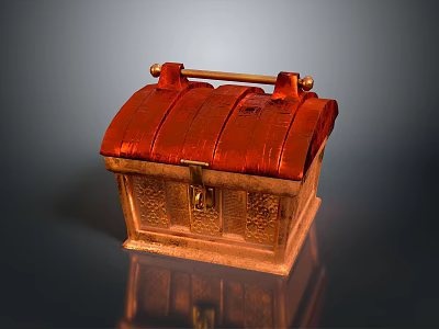 Red Textured Storage Chest With Golden Handle Lock And Ornate Design For Home Use 3d model