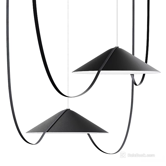 Modern Black Conical Pendant Lights With Hanging Straps For Interior Design 3d model 