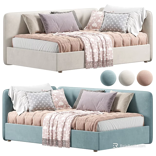 Cozy Single Bed Design With Soft Pillows Pink Striped Blanket And Color Options 3d model 